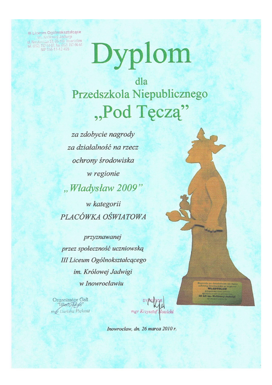 Ochrona środowiska – Władysław 2009 dla placówki oświatowej - skan