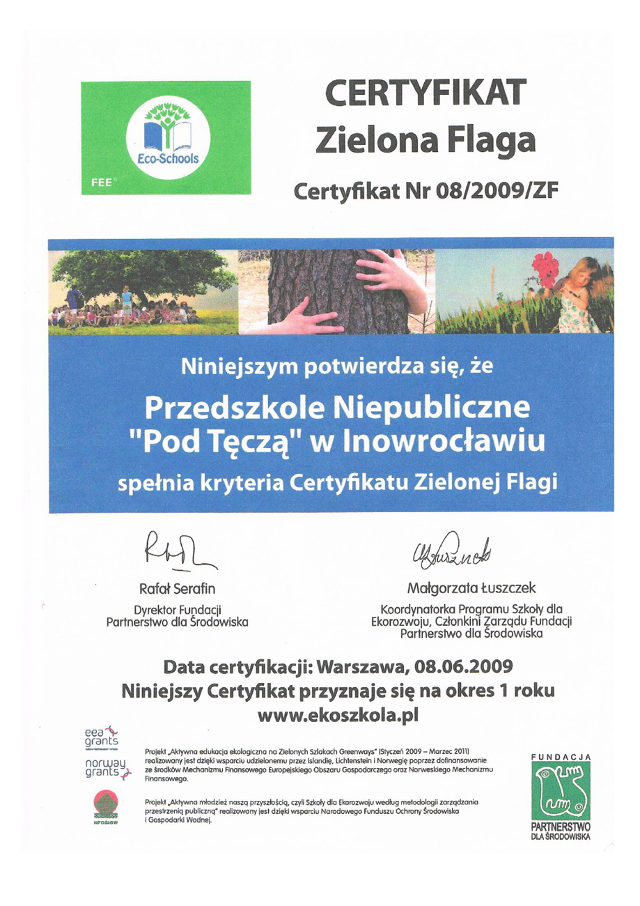 Międzynarodowy Certyfikat Zielonej Flagi 2009 - skan