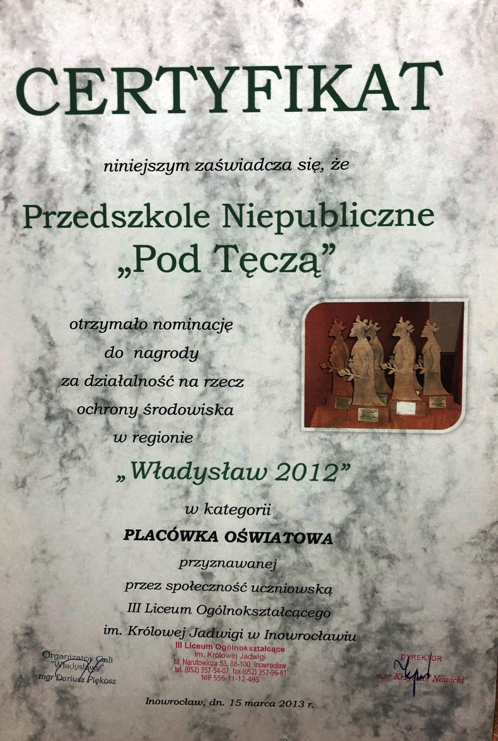 Ochrona środowiska – Nominacja Władysław 2012 - skan